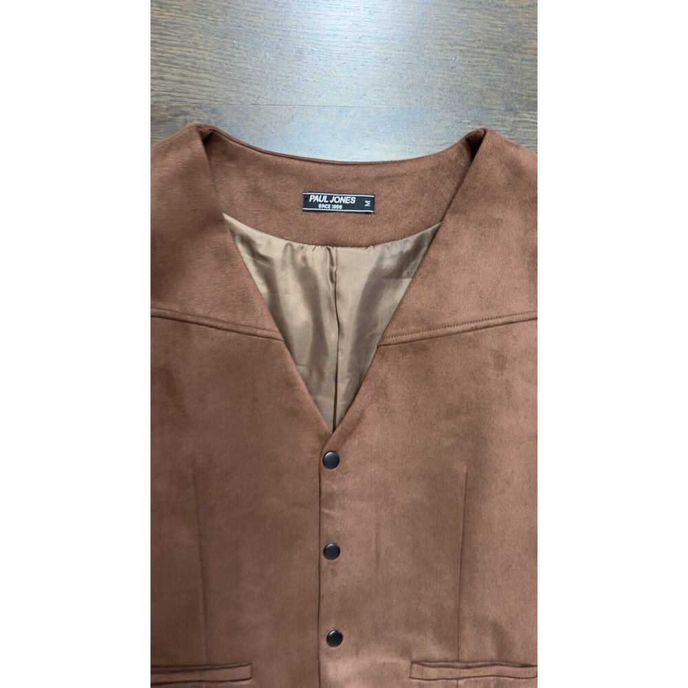 LNWOT Paul Jones Vest Mens Brown Faux Suede Western English Country Snaps M - Picture 2 of 2